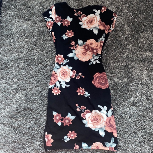 WORN ONCE! Black Mini Dress with Floral Print - Women's Size Small - Picture 4 of 6